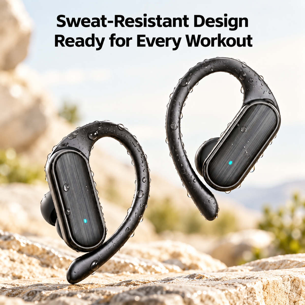 TAGRY Wireless Earbuds, Bluetooth Sports Earphones with Secure Ear Hooks, 48 Hours Playtime, LED Battery Display, Sweat-Resistant In-Ear Headphones with Mic for Running, Gym and Workouts, Black