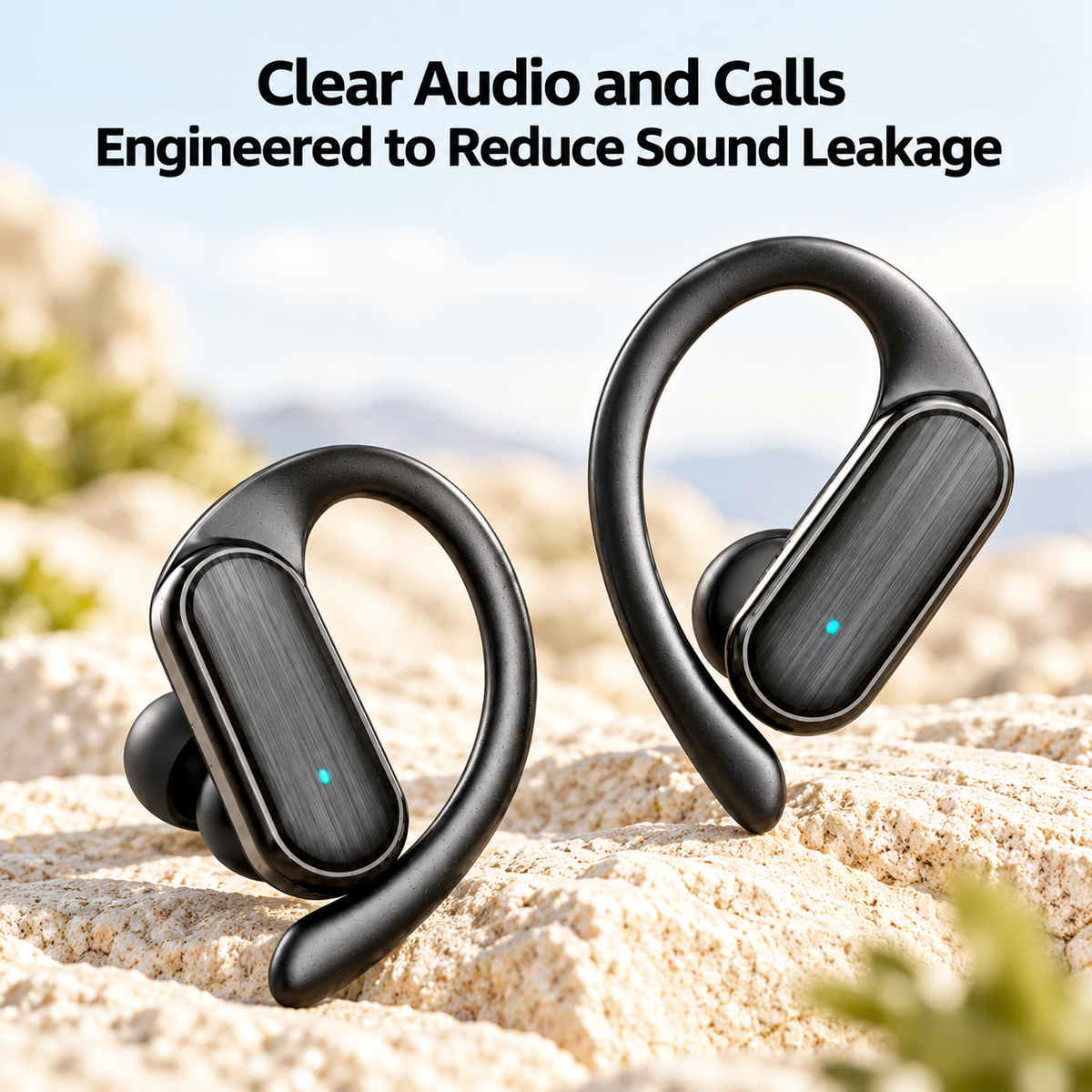 TAGRY Wireless Earbuds, Bluetooth Sports Earphones with Secure Ear Hooks, 48 Hours Playtime, LED Battery Display, Sweat-Resistant In-Ear Headphones with Mic for Running, Gym and Workouts, Black
