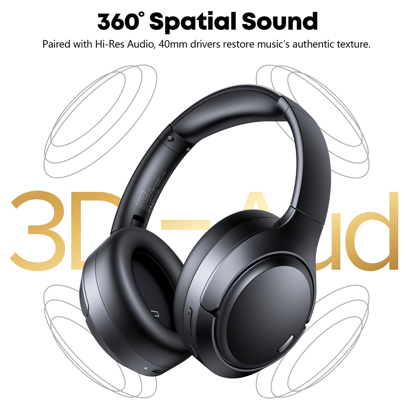 Hybrid Active Noise Cancelling Bluetooth 6.0 Headphones 120H Long Playtime, 6 ENC Mic, Over Ear Headphones Wireless, Hi-Res Audio, Memory Foam Earcup, Transparency Mode ANC Headphone for Travel Office